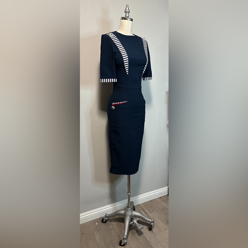 Tatyana Retro Navy Nautical Pencil Dress XS